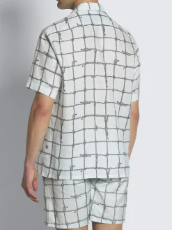 Outlet Brioni Aqua green and navy blue linen cuban shirt