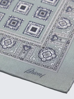Discount Brioni and navy blue silk pocket square Aqua green