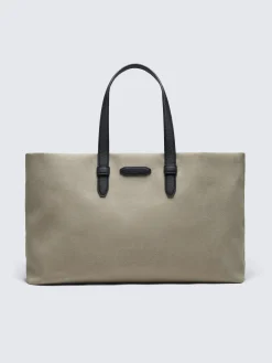 Hot Brioni Beige and midnight blue cotton and grained calfskin tote bag