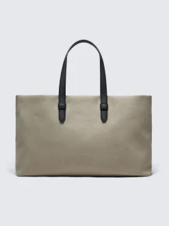 Hot Brioni Beige and midnight blue cotton and grained calfskin tote bag