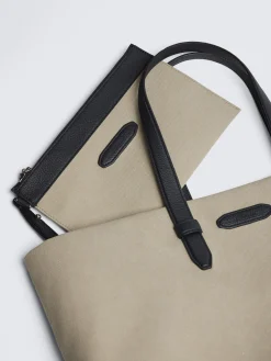 Hot Brioni Beige and midnight blue cotton and grained calfskin tote bag