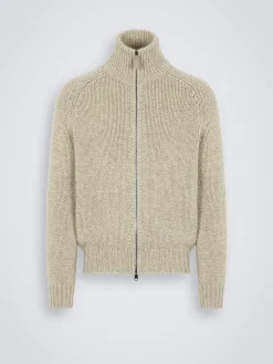 Best Brioni cashmere mouliné full-zip sweater Beige