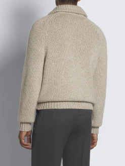 Best Brioni cashmere mouliné full-zip sweater Beige