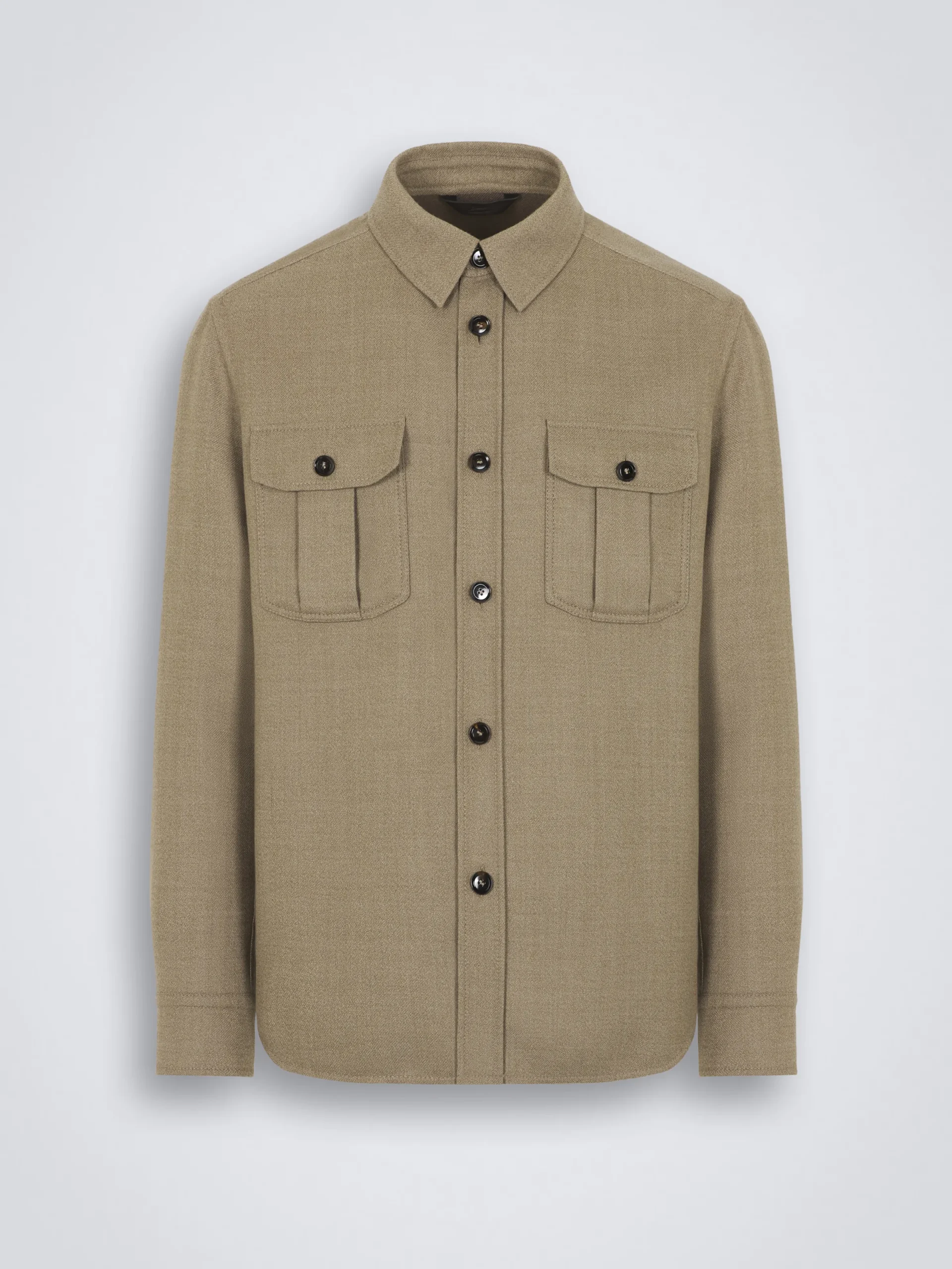 Fashion Brioni wool double-splittable Vagabond overshirt Beige