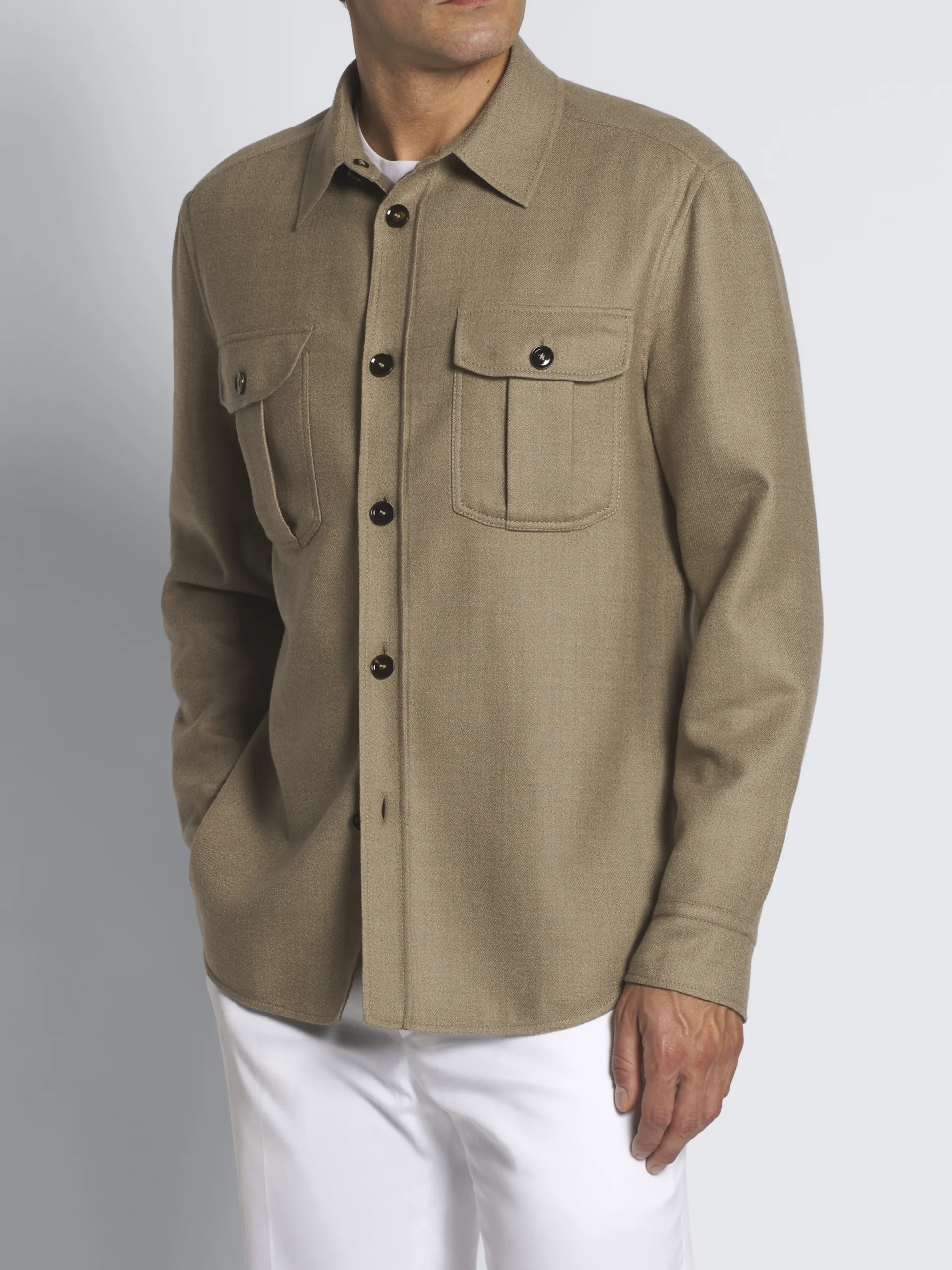 Fashion Brioni wool double-splittable Vagabond overshirt Beige