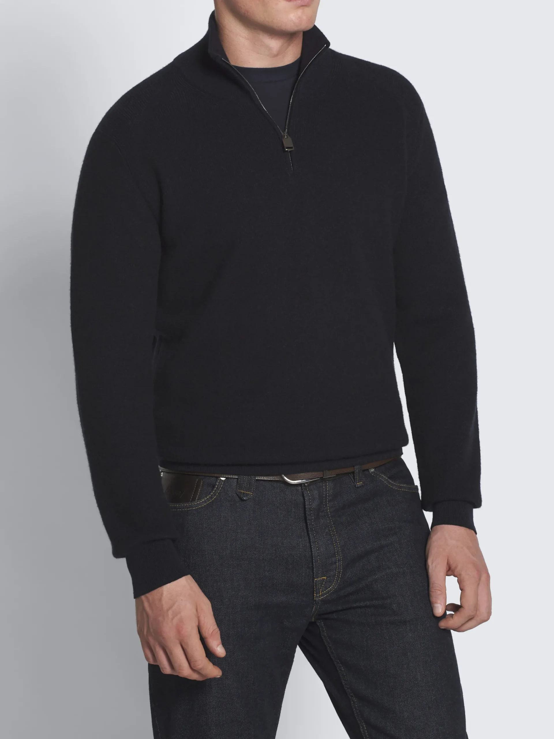 Outlet Brioni Black and navy blue cashmere and wool half-zip mockneck sweater