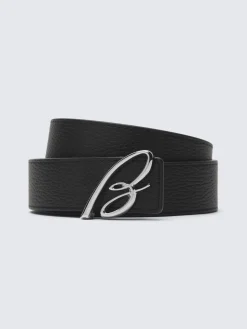 Discount Brioni and taupe calfskin and grained leather reversible belt Black