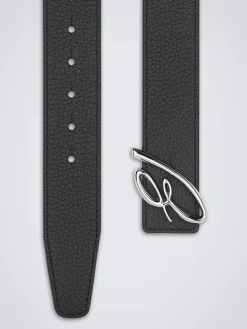 Discount Brioni and taupe calfskin and grained leather reversible belt Black