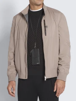 Outlet Brioni and taupe grained leather card holder with zip Black