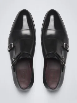 Outlet Brioni calf leather double monk Milano shoes Black