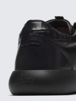 Clearance Brioni calfskin and alligator Olympia sneakers Black
