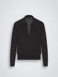 Best Brioni cashmere and silk long-sleeved V-neck polo Black