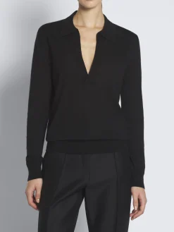 Best Brioni cashmere and silk long-sleeved V-neck polo Black