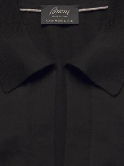 Best Brioni cashmere and silk long-sleeved V-neck polo Black