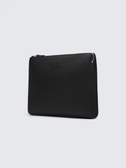 Outlet Brioni grained calf leather hand pouch Black