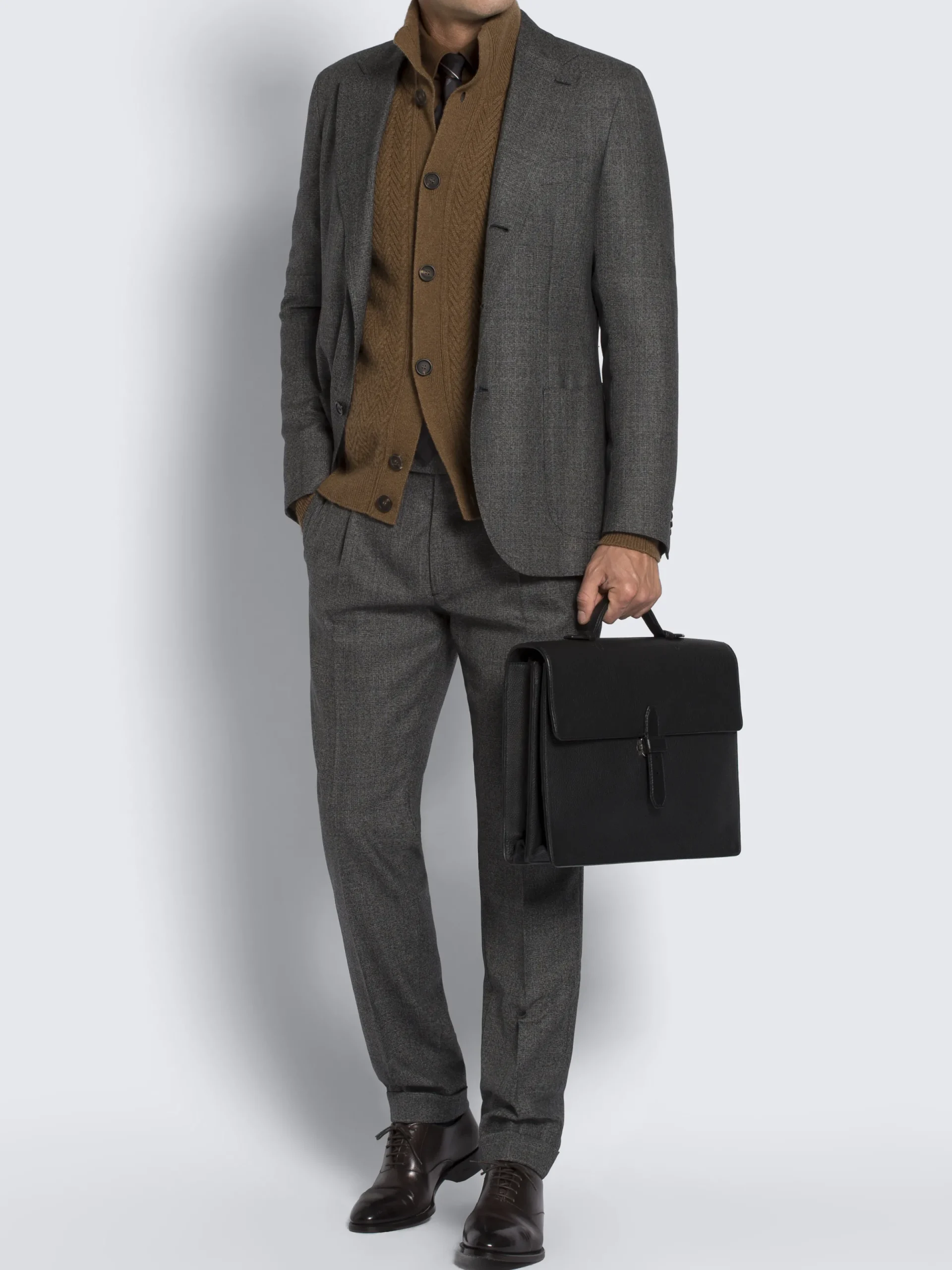 Fashion Brioni grained leather briefcase Black