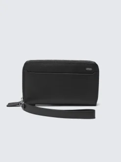 Outlet Brioni grained leather double zip wallet Black