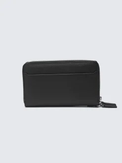 Outlet Brioni grained leather double zip wallet Black
