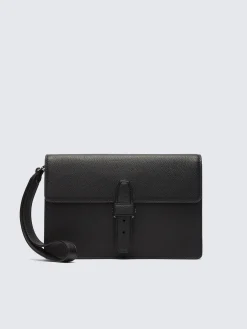 Hot Brioni grained leather hand pouch Black