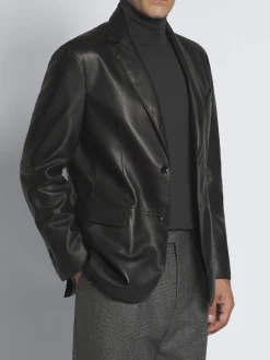 Outlet Brioni leather Monti blazer Black