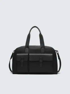 New Brioni nylon and grained leather travel tote Black