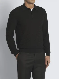 Hot Brioni organic cotton, silk and cashmere Trama weave polo sweater Black