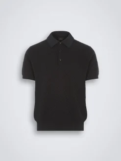 Clearance Brioni organic cotton, silk and cashmere Trama weave polo Black