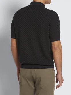 Clearance Brioni organic cotton, silk and cashmere Trama weave polo Black