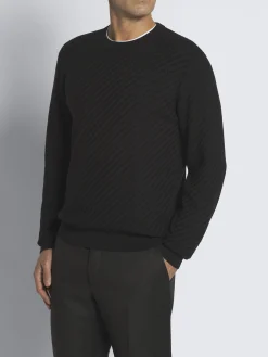 Hot Brioni organic cotton, silk and cashmere Trama weave crewneck sweater Black