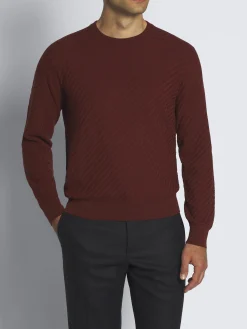 New Brioni organic cotton, silk and cashmere Trama weave crewneck sweater Bordeaux