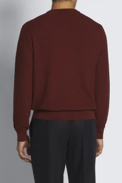 New Brioni organic cotton, silk and cashmere Trama weave crewneck sweater Bordeaux