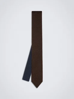 Fashion Brioni and midnight blue knitted silk tie Brown