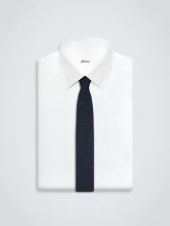 Fashion Brioni and midnight blue knitted silk tie Brown