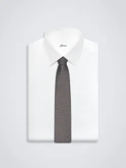 Online Brioni and royal blue micro motif silk tie Brown