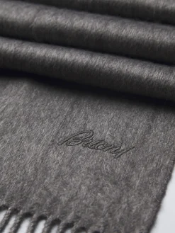 Best Brioni Charcoal and lead grey silk and cashmere scarf Charcoal grey