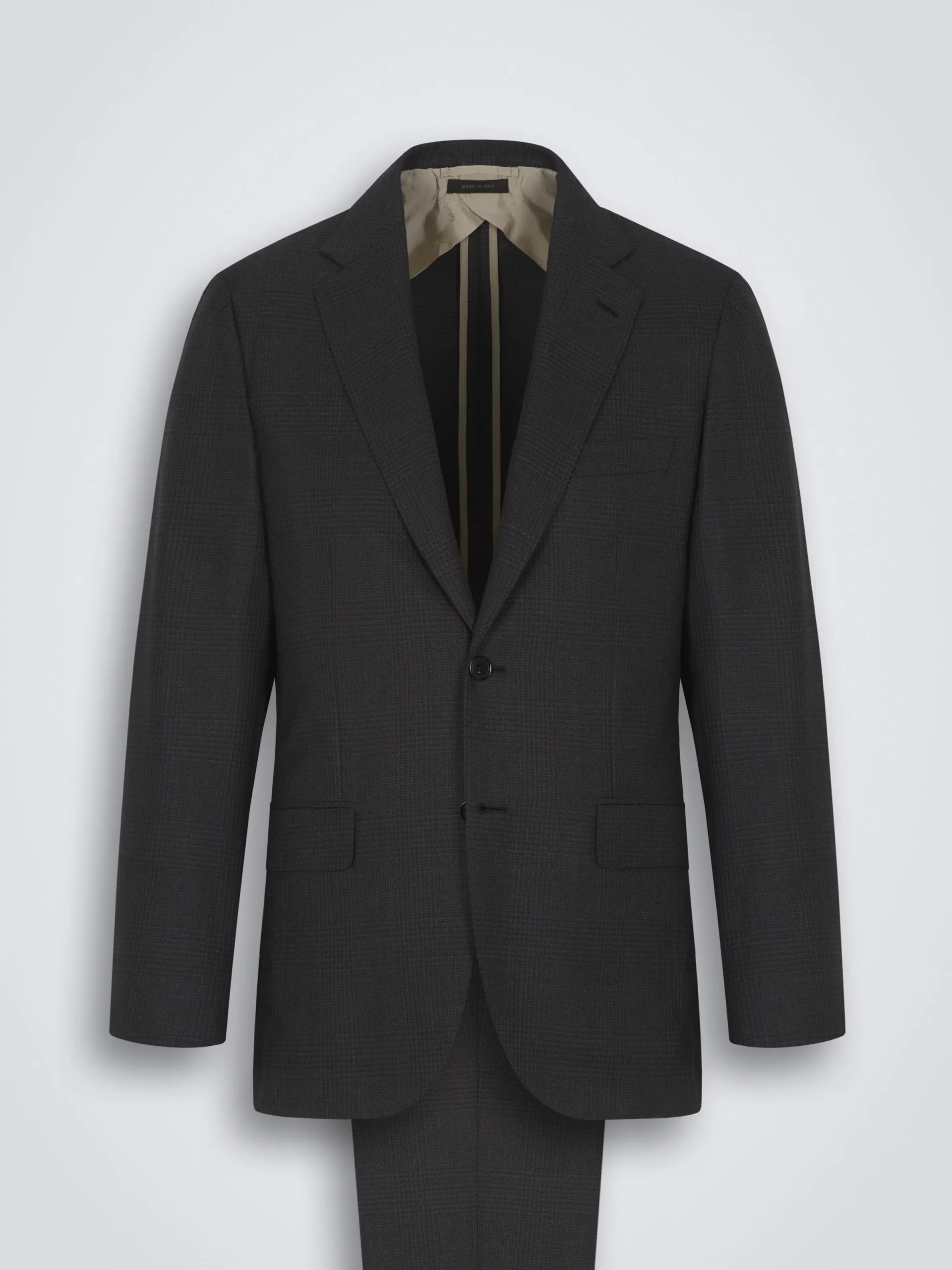 New Brioni glen plaid Super 150's responsible wool flannel Plume suit Charcoal grey