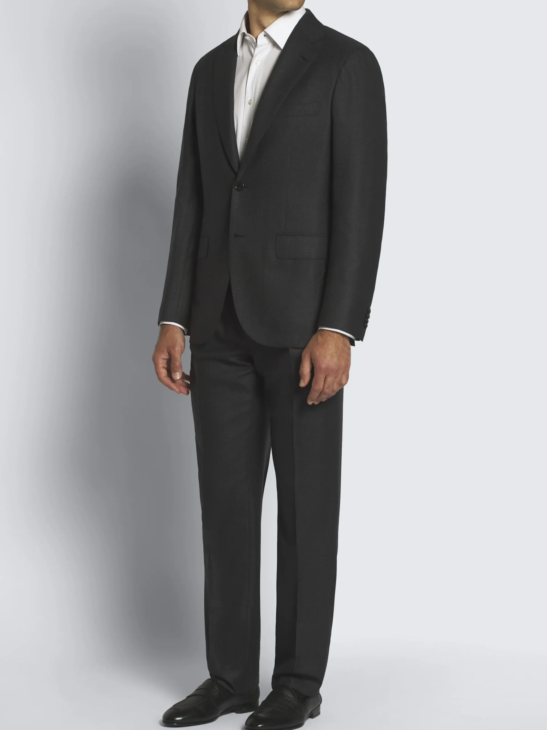 New Brioni glen plaid Super 150's responsible wool flannel Plume suit Charcoal grey