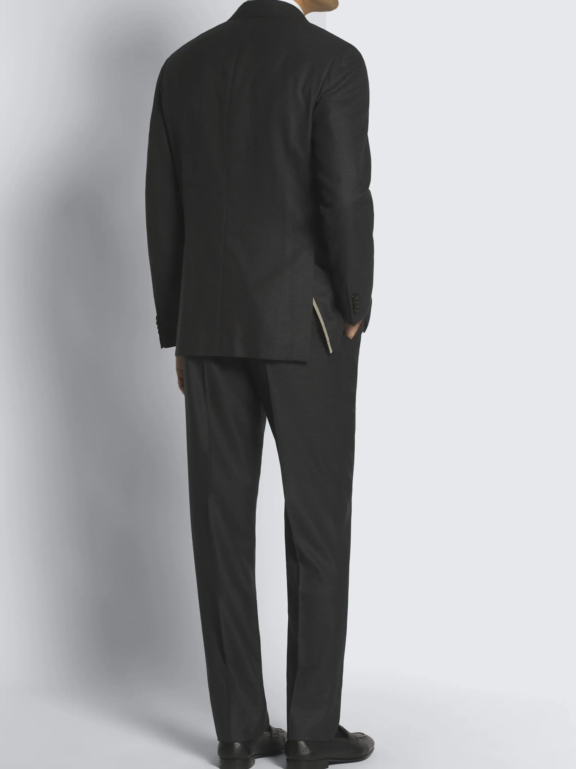 New Brioni glen plaid Super 150's responsible wool flannel Plume suit Charcoal grey