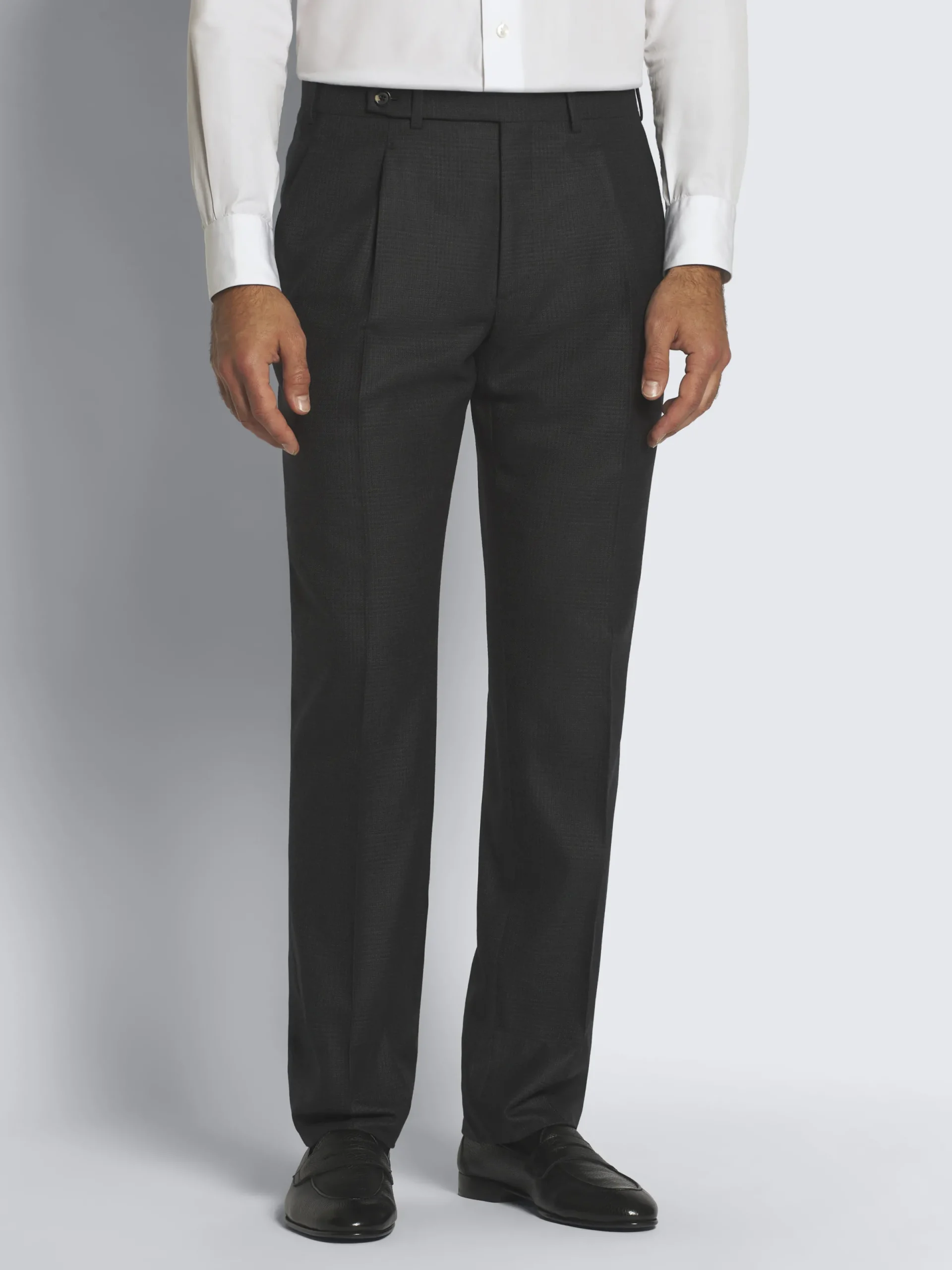 New Brioni glen plaid Super 150's responsible wool flannel Plume suit Charcoal grey