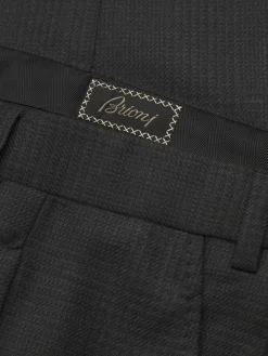 New Brioni glen plaid Super 150's responsible wool flannel Plume suit Charcoal grey
