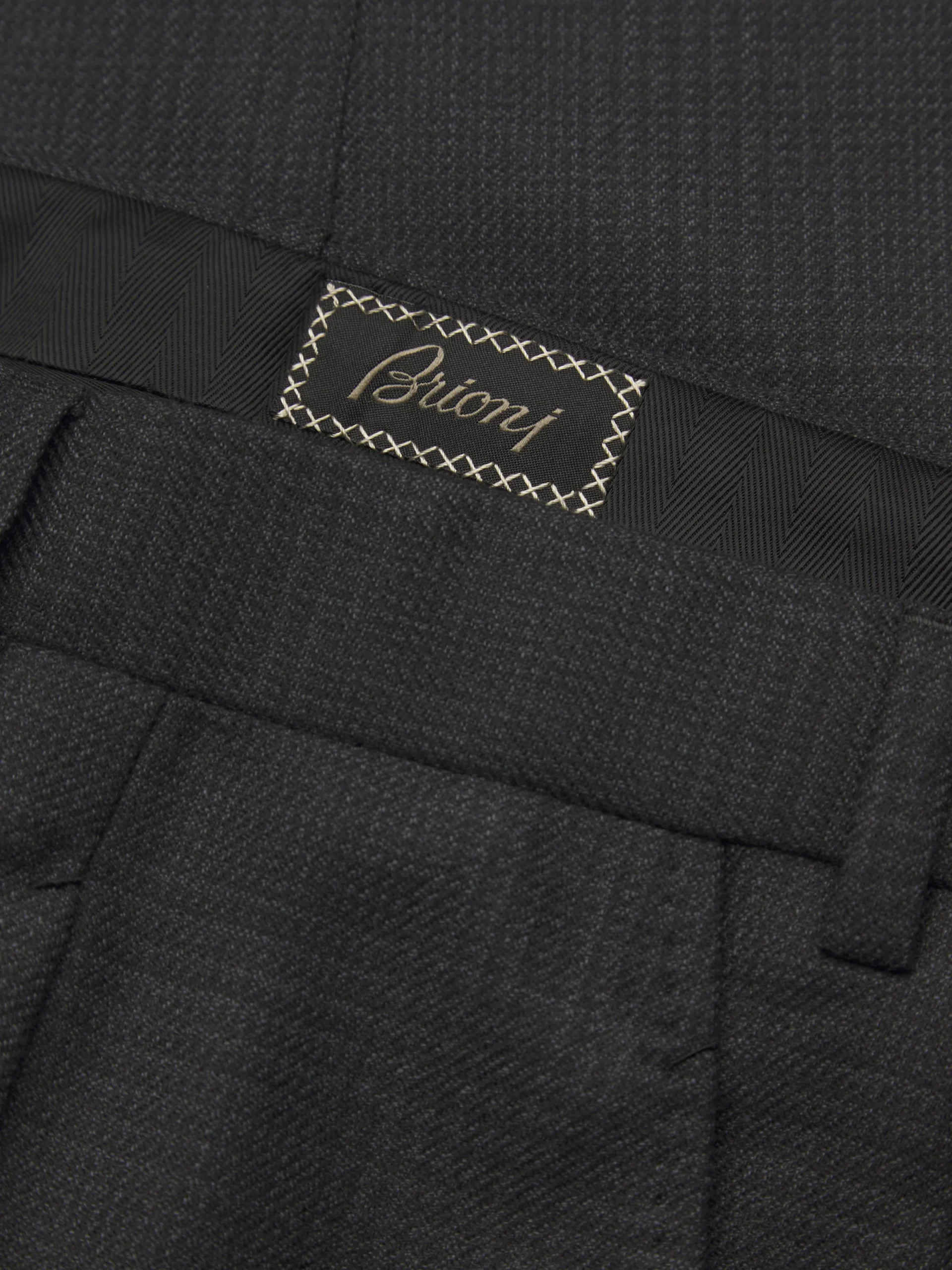 New Brioni glen plaid Super 150's responsible wool flannel Plume suit Charcoal grey