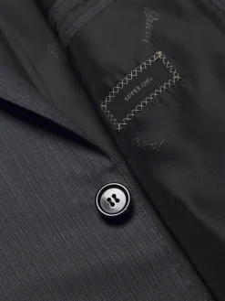 Fashion Brioni pinstriped herringbone Utopia Super 220's wool Brunico suit Charcoal grey