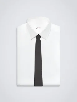 Hot Brioni Super 150's structured responsible wool tie Charcoal grey