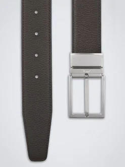 Hot Brioni and black grained and nappa calfskin reversible belt Dark brown