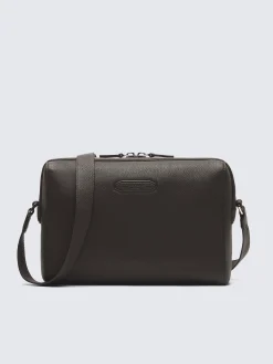 Online Brioni grained leather messenger bag Dark brown