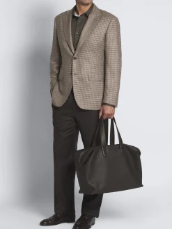 Outlet Brioni light grained leather duffle bag Dark brown