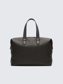 Outlet Brioni light grained leather duffle bag Dark brown