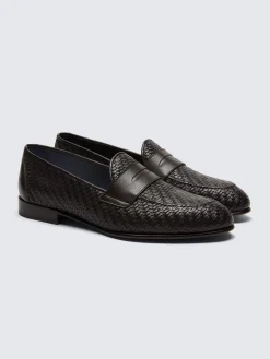 Fashion Brioni nappa leather braided Appia penny loafers Dark brown