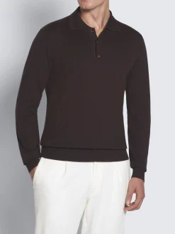 Discount Brioni Sea Island cotton and baby cashmere polo sweater Dark brown
