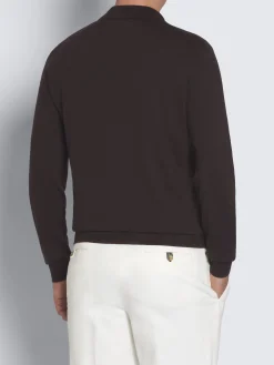 Discount Brioni Sea Island cotton and baby cashmere polo sweater Dark brown